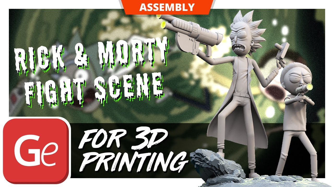Rick & Morty Fight Scene 3D Printing Figurines in Diorama | Assembly by Gambody