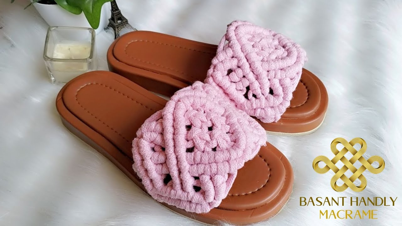 طريقة عمل سليبر مكرمية بشكل جديد ومميز بدون شراشيب . How to make macrame slippers without fringes