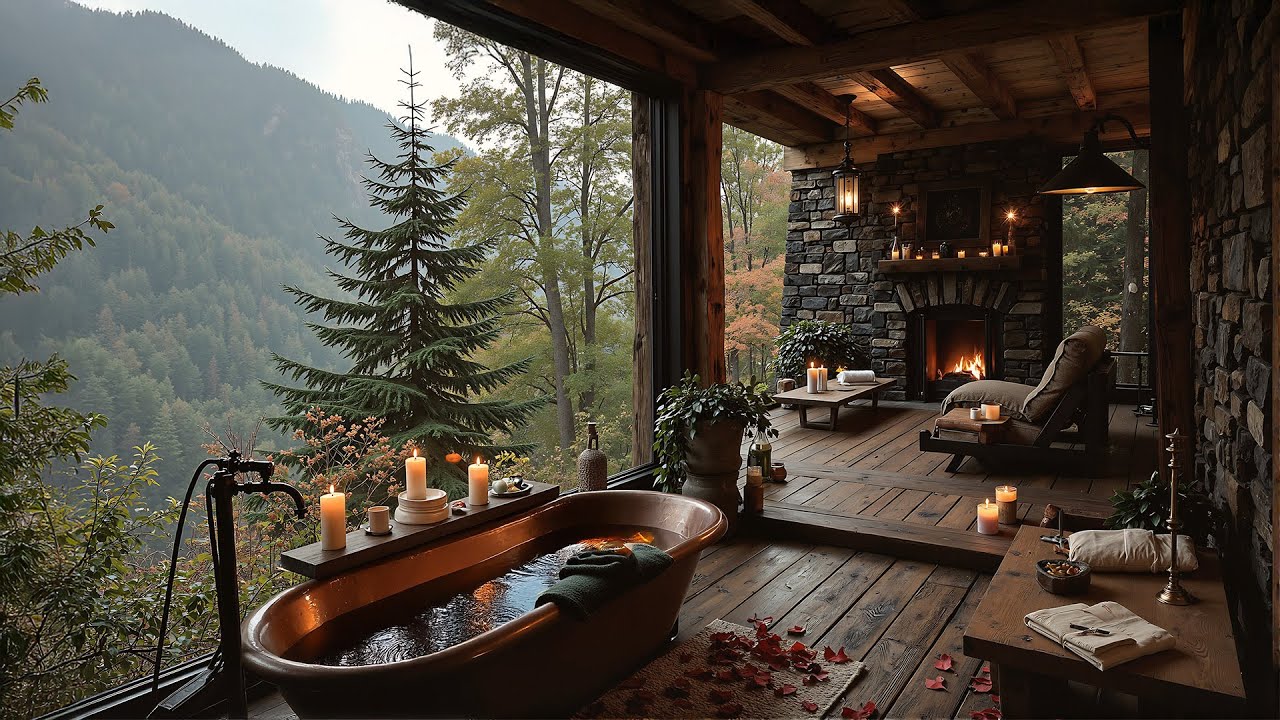 Soft Morning Jazz by the Autumn Mountains – Cozy Smooth Jazz in the Cabin Spa for Work and a Peacefu