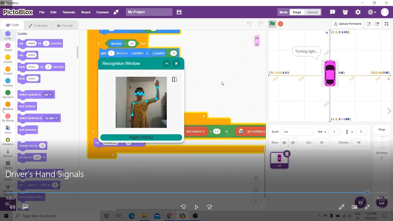 Driver's Hand Signals Explained Using Machine Learning on Scratch Based Platform | PictoBlox | AI