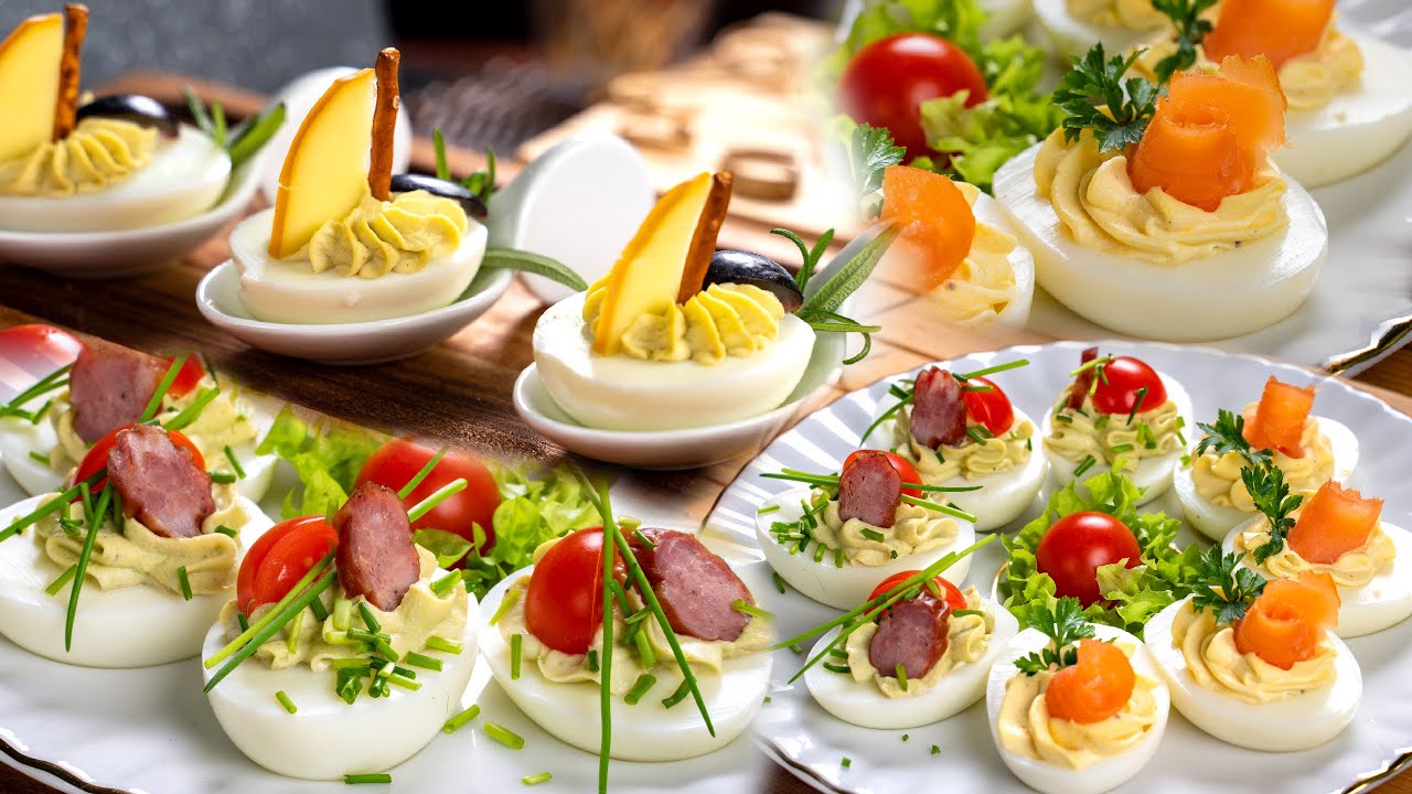 Сырные парусники на фаршированном яйце - яйца на все случаи жизни, роза из лосося, паста из авокадо