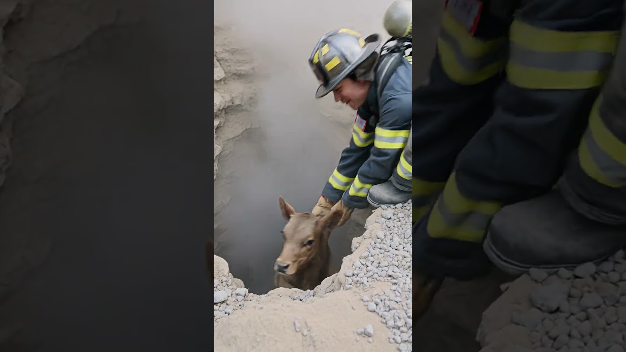 Brave Rescuer Pulls Small Calf From Collapsing Shaft To Safety