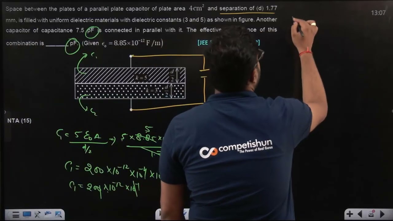Space between the plates of a parallel plate capacitor of plate 08 APR 2025 SHIFT-2 JEE MAIN PYQ