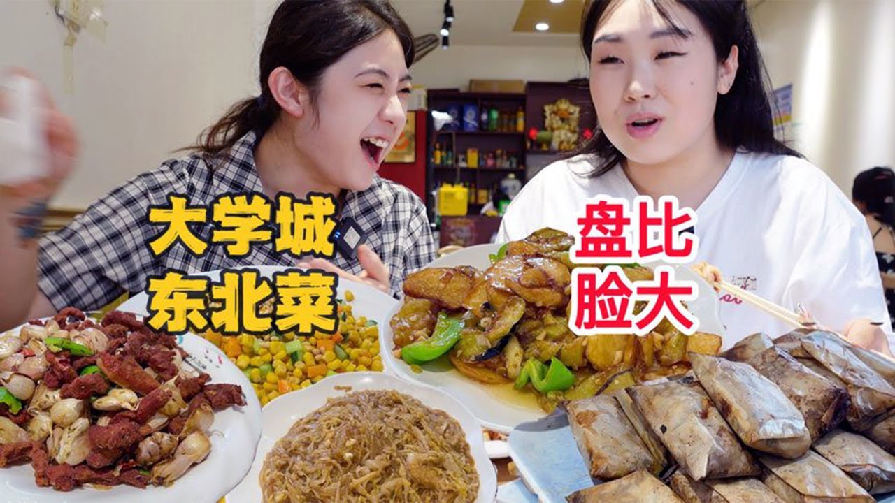 姐妹俩打卡超实惠东北菜，点6个菜占满整张桌子，大蒜爆酥肉简直一绝！【方芳的快乐生活】