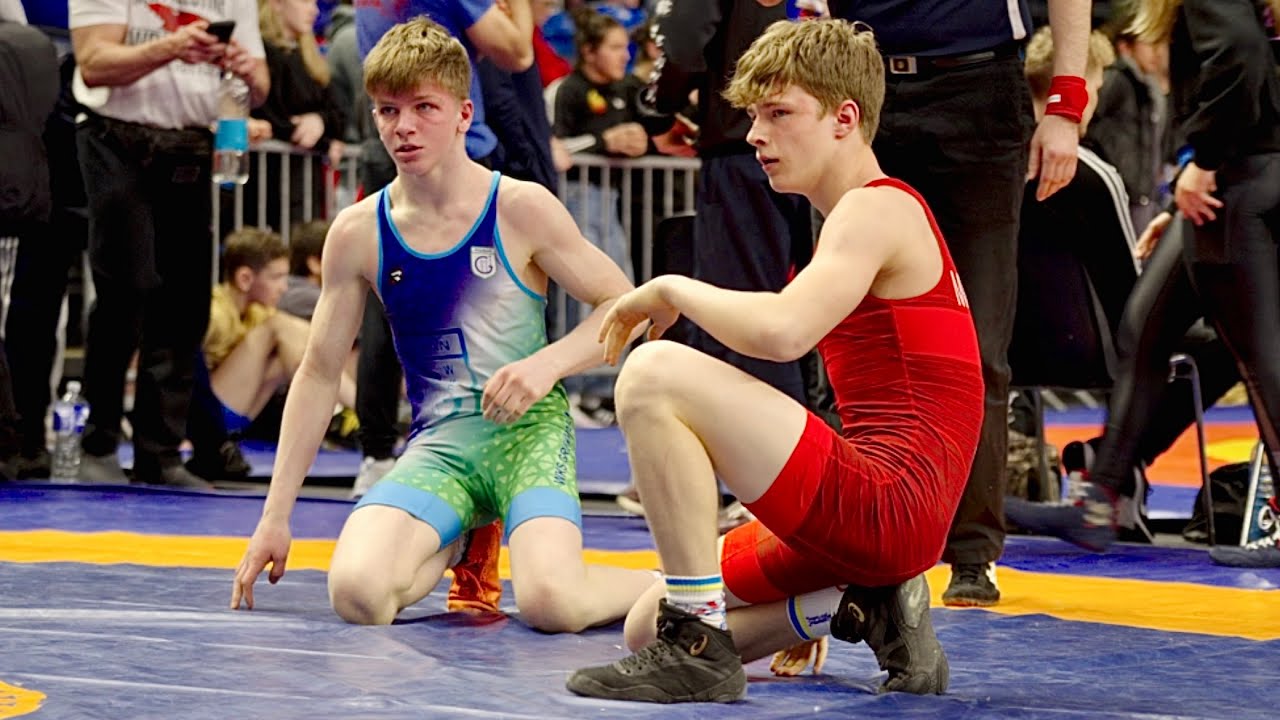 U15 Yehor Murat (GER) vs Oliwier Deja (POL) 57kg. Freestyle boys wrestling tournament. B-cam-man