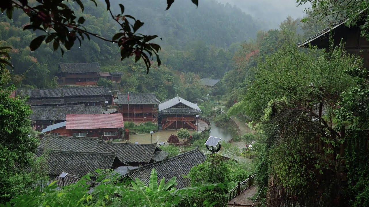 Peaceful Rainy Valley Ambience | Traditional Village Panorama | Sleep & Relax