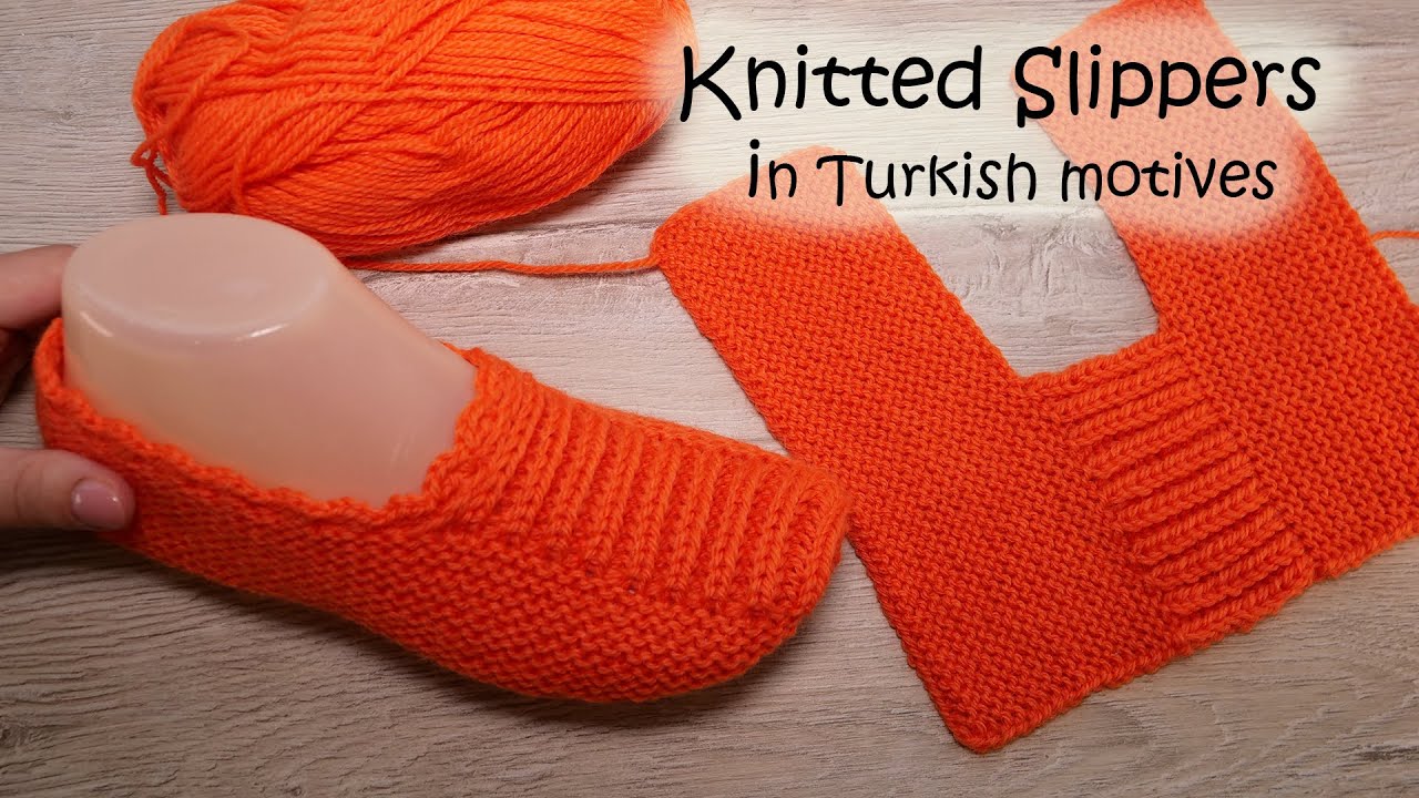Следки на двух спицах по Турецким мотивам 🇹🇷  Orange knitted Slippers in Turkish motives 🎃