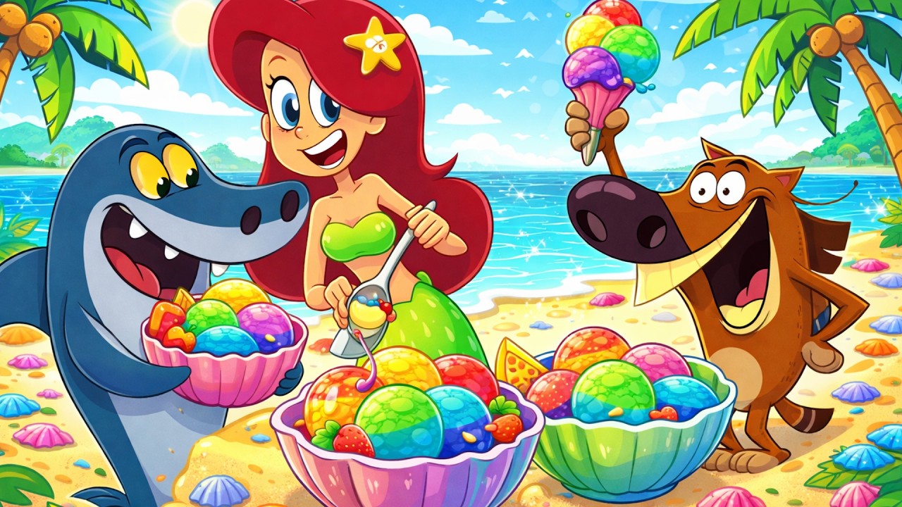 Marina, Sharko & Bernie Make Giant Rainbow Ice Cream on the Beach 🍦🌈 Summer Fun | Zig & Sharko Toons