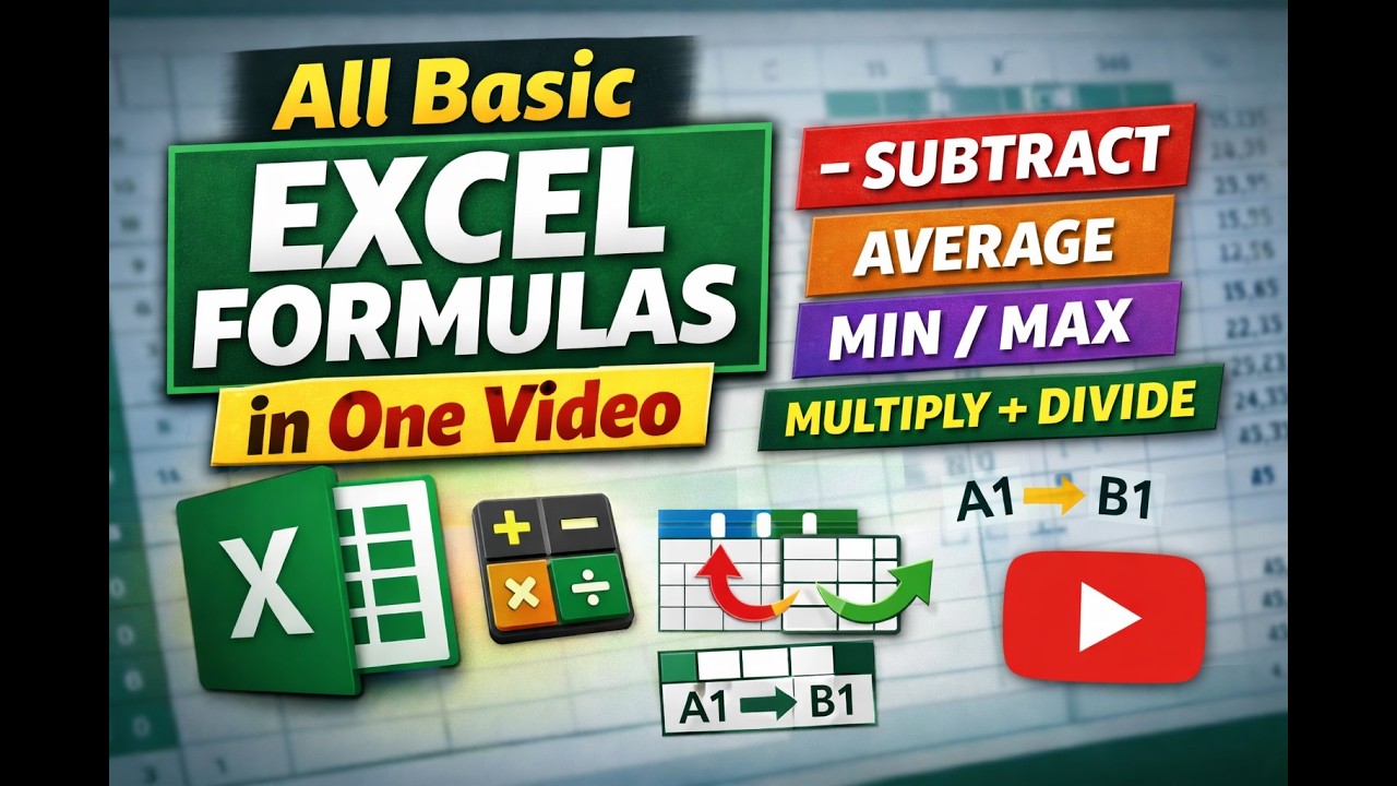 All Basic Excel Formulas in One Video 🔥 Subtraction, Average, Multiply, Transpose & More