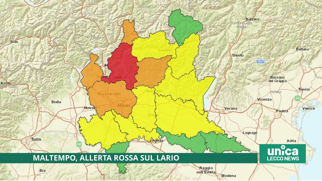 Maltempo, allerta rossa sul Lario