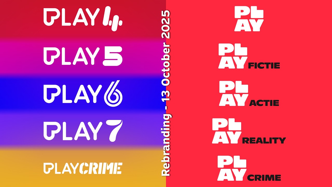 Play 4, 5, 6, 7 & Crime rebrand to PLAY, Fictie, Actie, Reality, & Crime + on-air design - 2025