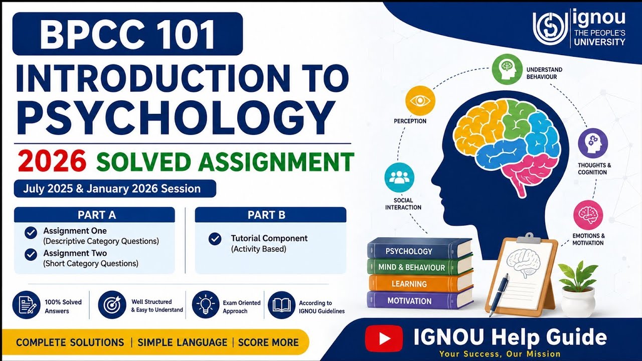 BPCC 101 Solved Assignment 2026 (English)| Introduction to Psychology | IGNOU#ignou #psychology#exam