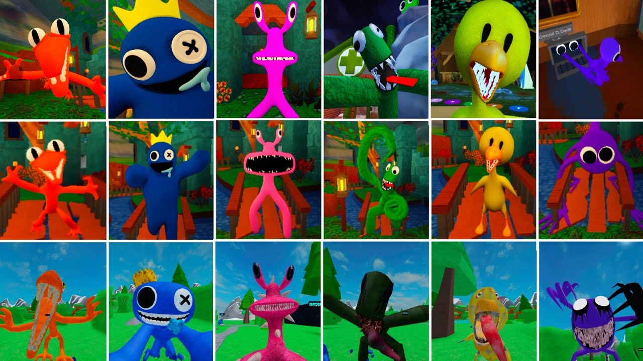 Rainbow friends chapter 1 all Monsters Jumpscars V's Accurate Roleplay V's Hungry Friends Jumpscars 