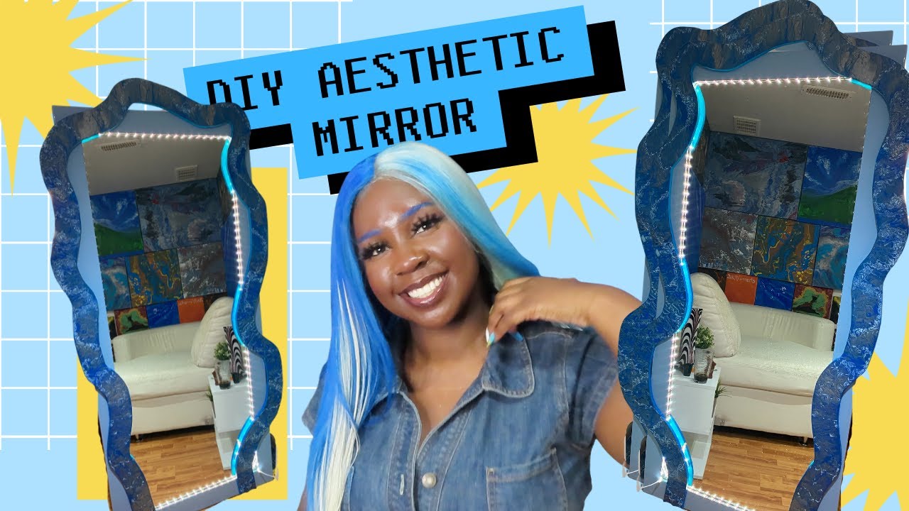 diy aesthetic squiggly mirror ~ curvy wavy abstract furniture | acrylic pour & resin
