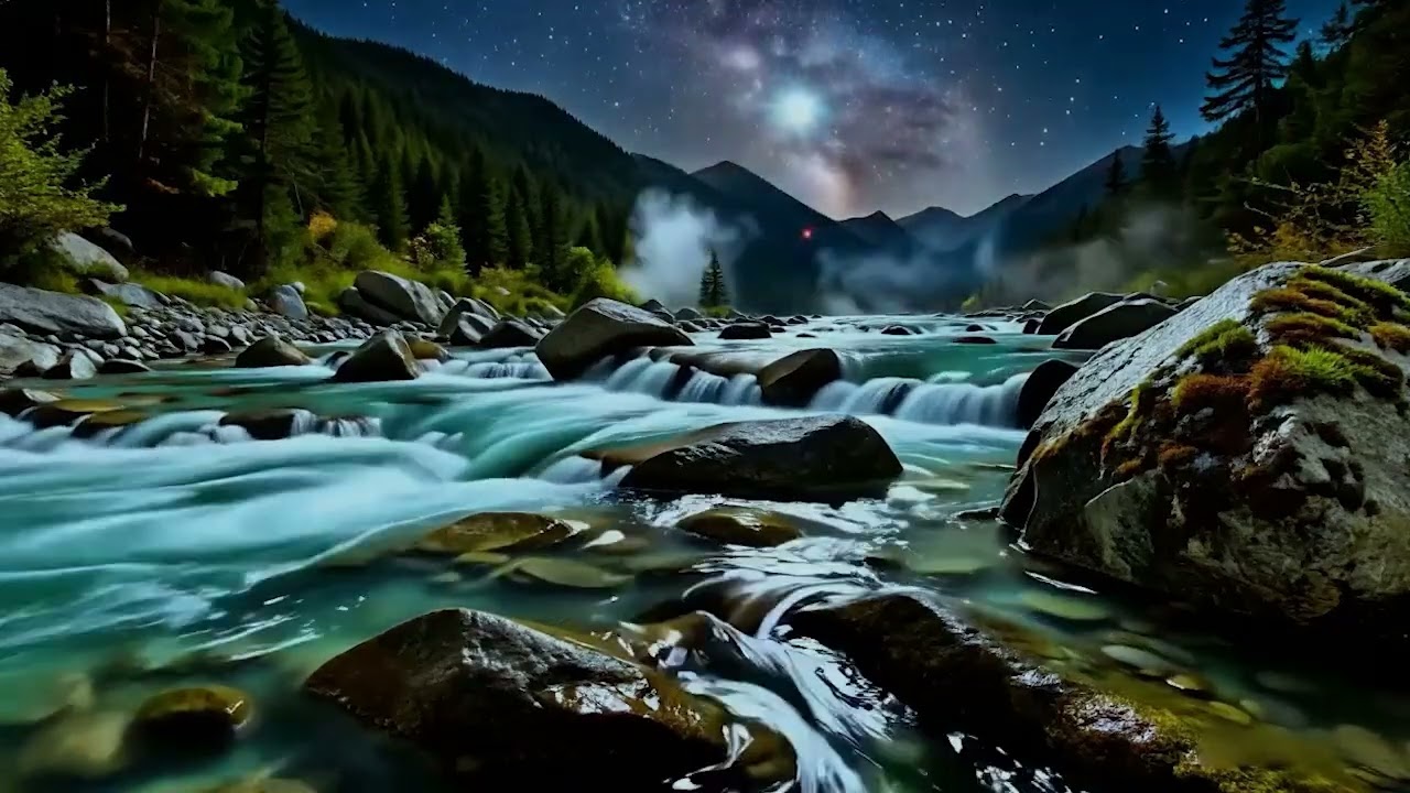 Night River Flow + Mini Waterfall 🌙💦 Stress Relief & Calm Mind