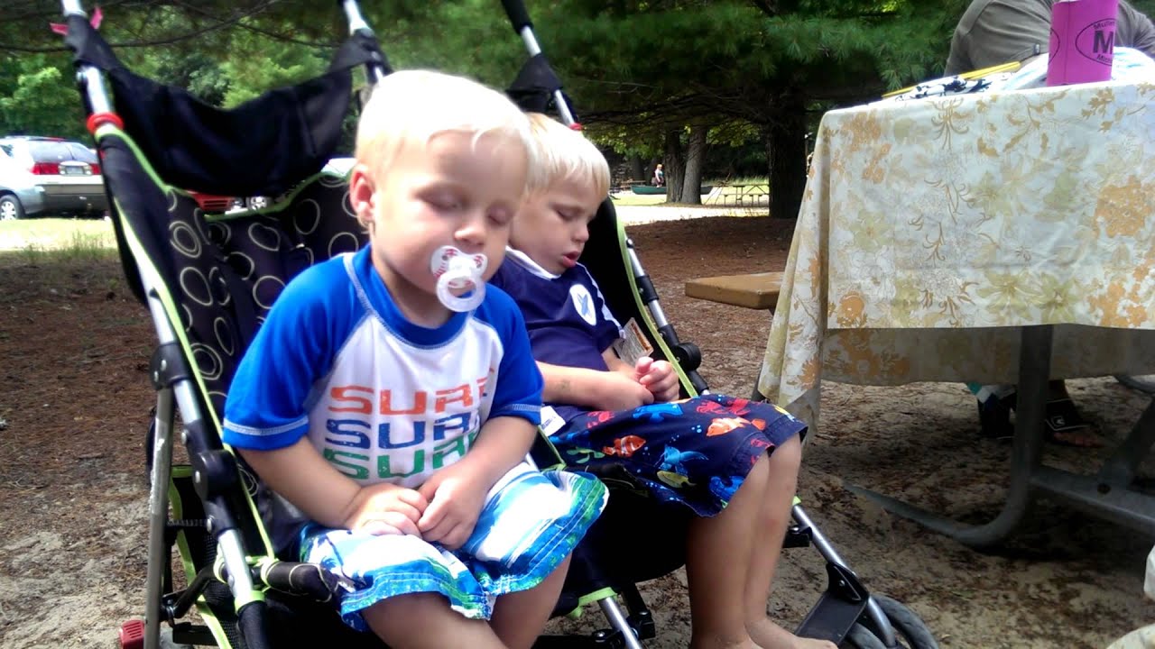 Wade falling asleep in stroller at Lundington Park