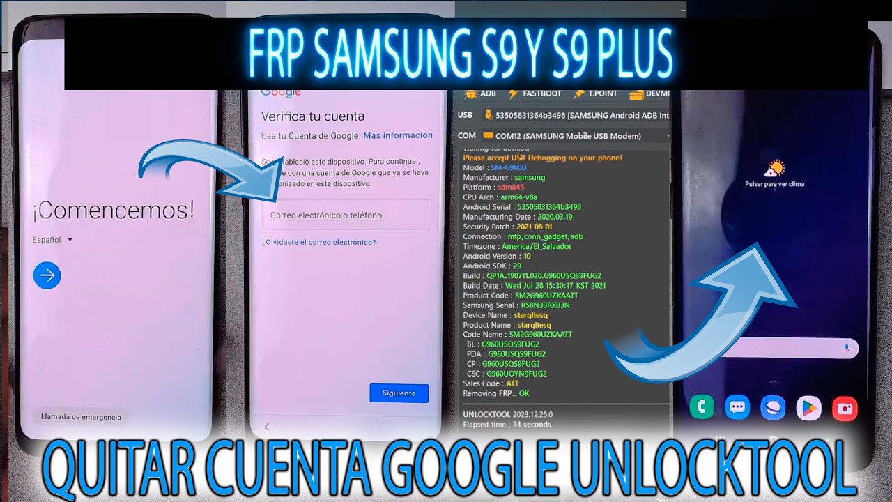 FRP SAMSUNG S9 Y S9 PLUS QUITAR CUENTA GOOGLE BIEN EXPLICADO G960 CON UNLOCKTOOL