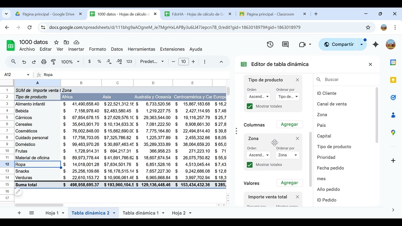 tablas dinamicas para 1000 datos de venta