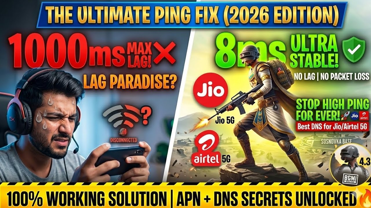 Stop High Ping Forever! 🚀Best DNS for Jio/Airtel/bsnl/vi 5G (Ab Lag Kabhi Nahi Hoga)⚡BGMI 4.3