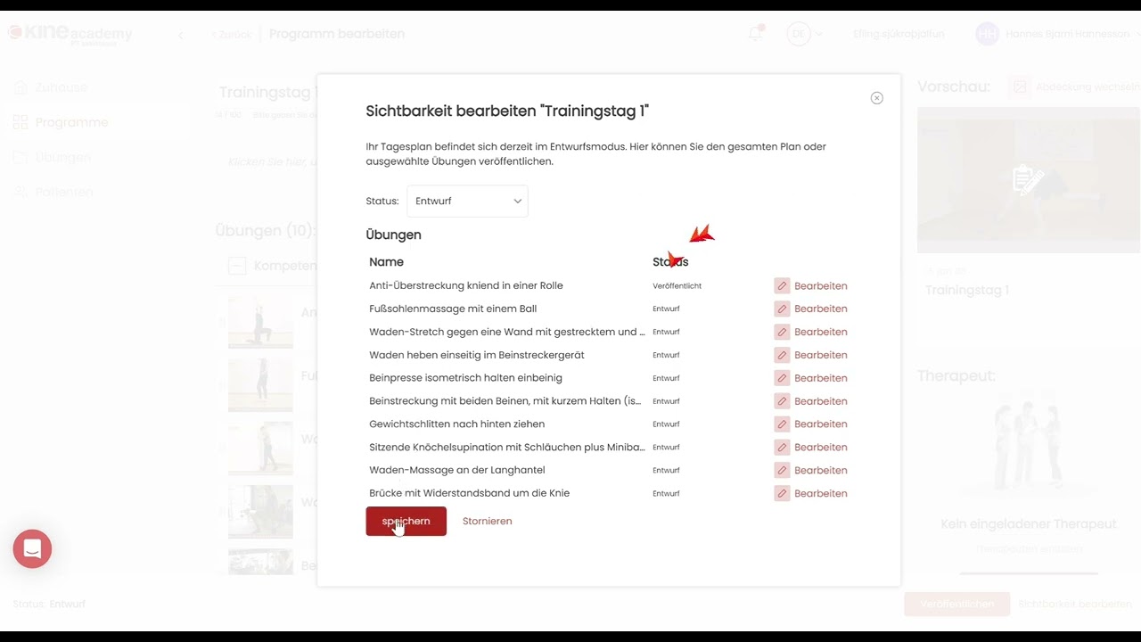 Eine Übung und einen Trainingsplan veröffentlichen