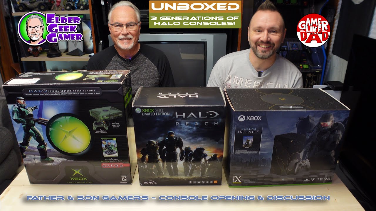 3 generations of Halo Consoles-Halo Infinite Series X-Halo Reach 360 Slim-OG Green Console UNBOXED
