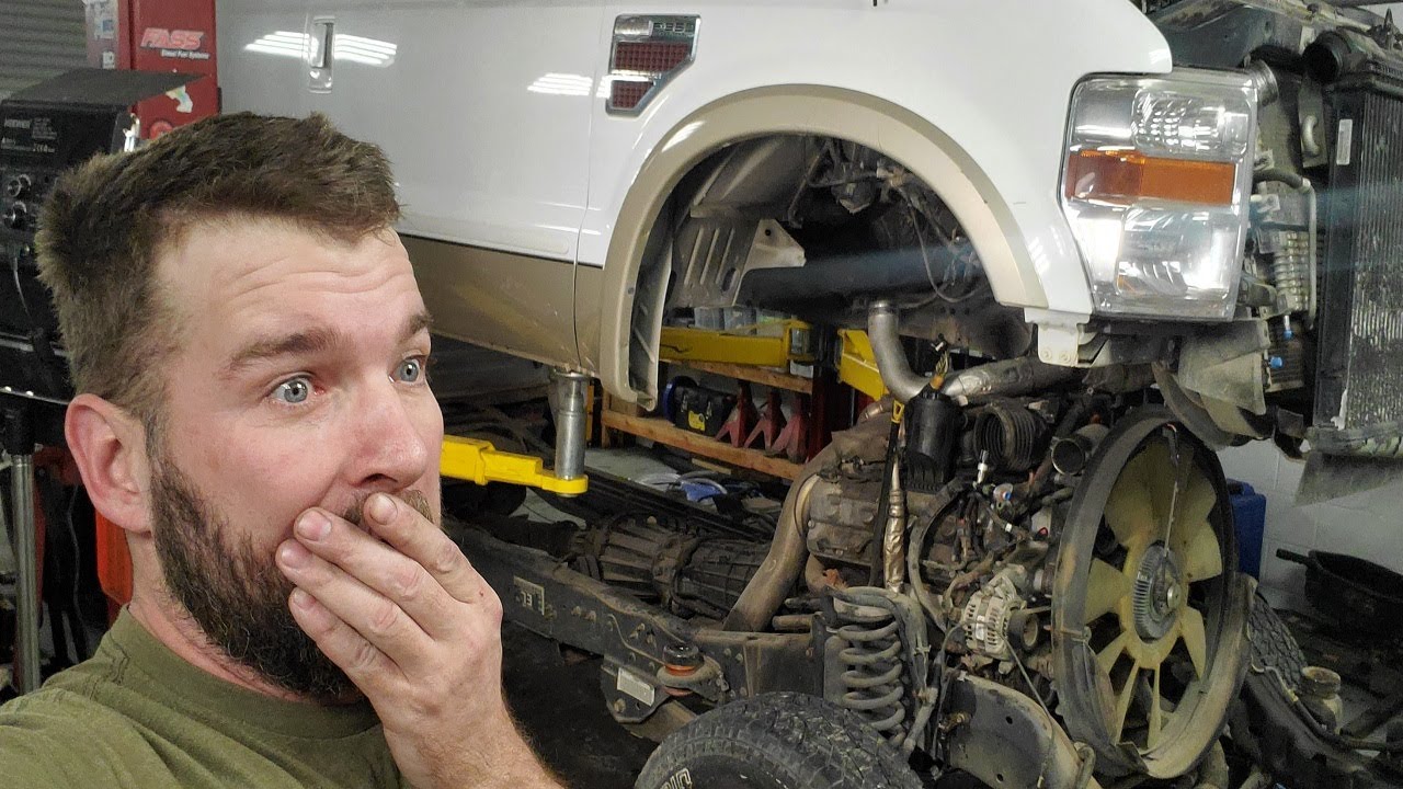 Pulling The Cab Off Of A Ford 6.4L Powerstroke Diesel To Make Way For A 12 Valve 5.9 Cummins