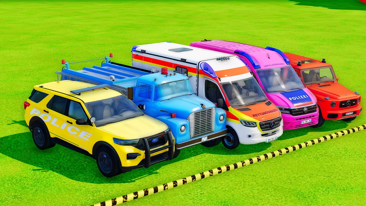 TRANSPORTING POLICE CARS, AMBULANCE, FIRE TRUCK, COLORFUL CARS WITH TRUCKS FARMING SIMULATOR 22!#046