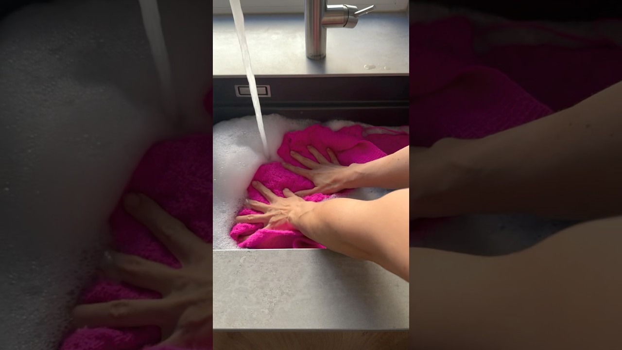 Before and After Blocking- Asymmetrisches Tuch spannen