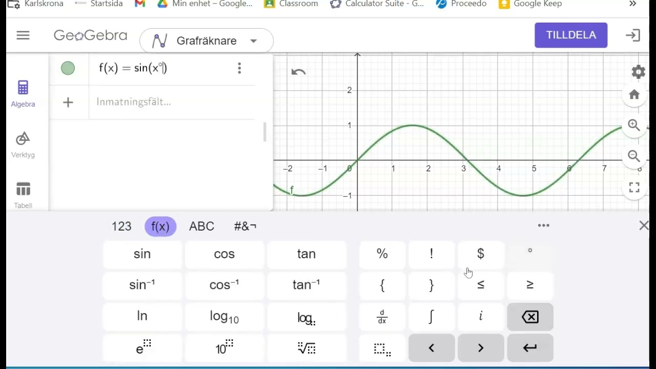 Trigonometriska funktioner i grader GeoGebra