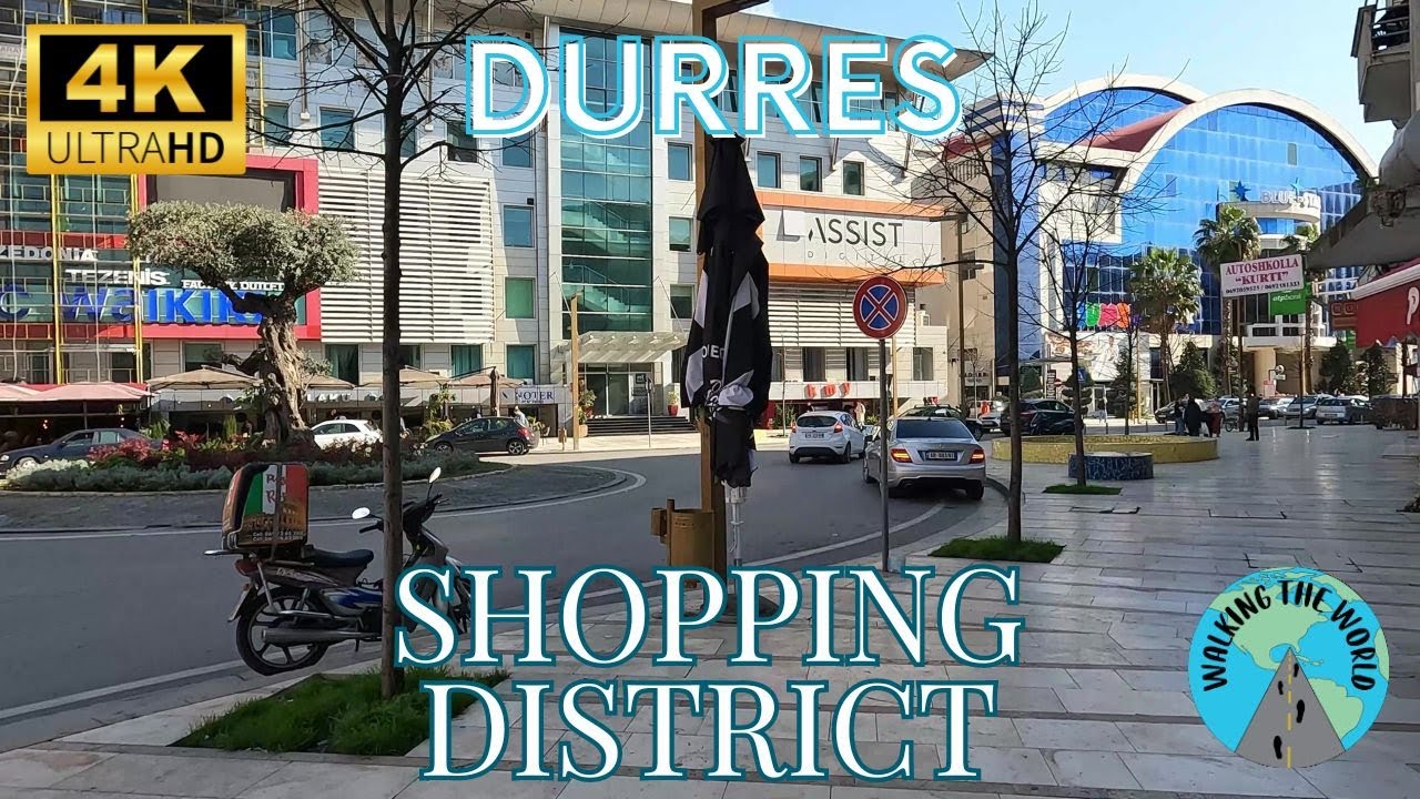 Durres Town Square to shopping 4k walking tour video Durres Albania