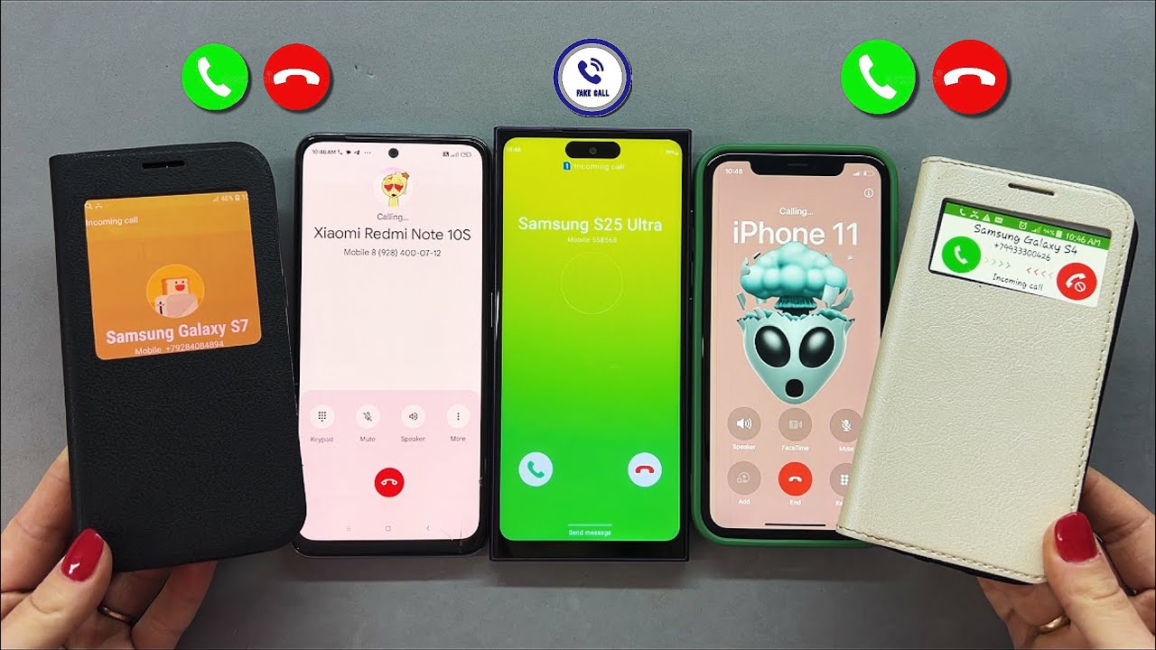 Incoming & Outgoing call + Fake | Xiaomi N10S + Samsung S7 + Samsung S4 + iPhone 11 + Samsung S25U