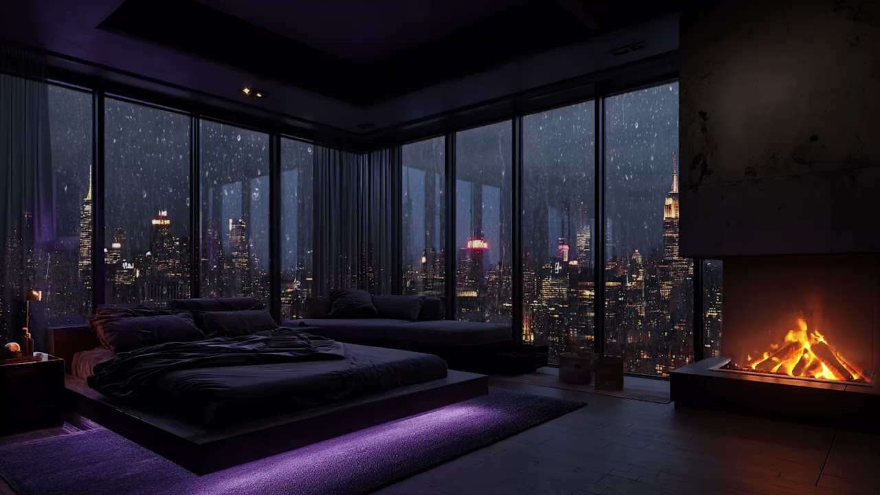 Rain at the Window Tonight 🌧️ | Gentle Piano Fireplace Atmosphere for Peaceful Sleep