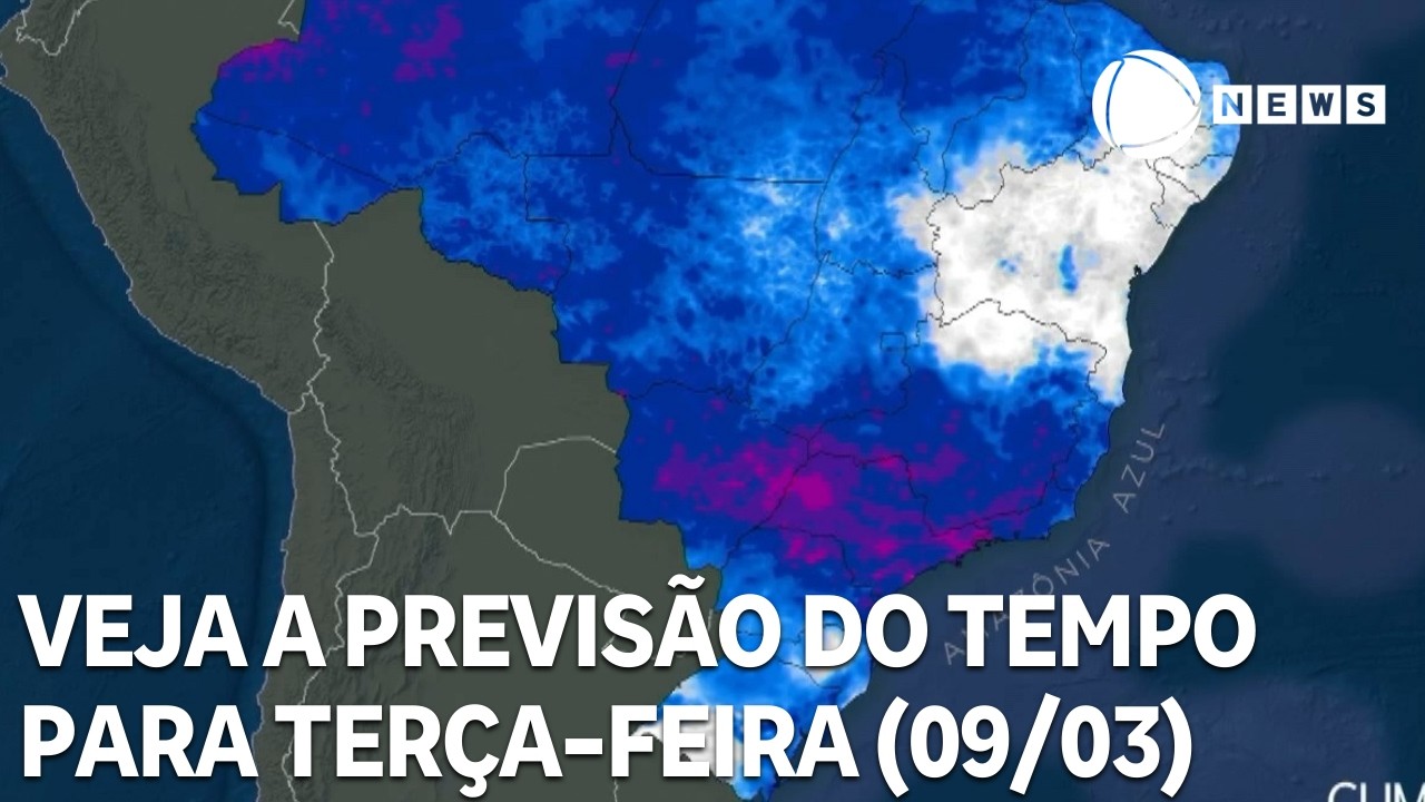 Veja a previsão do tempo para todo o país nesta terça-feira (09/03)