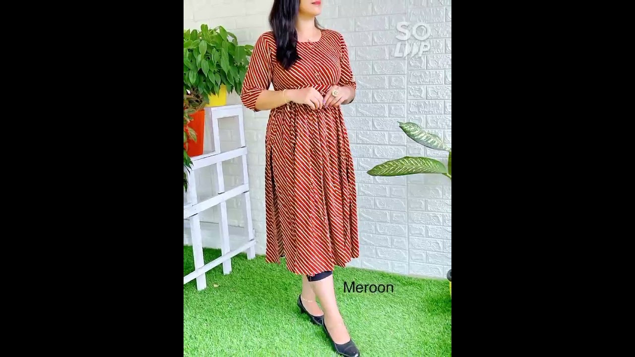 17/06/23 rayon stripes print frock Pleated side slit Side knot  attached @680+$ whatsapp +9607479208