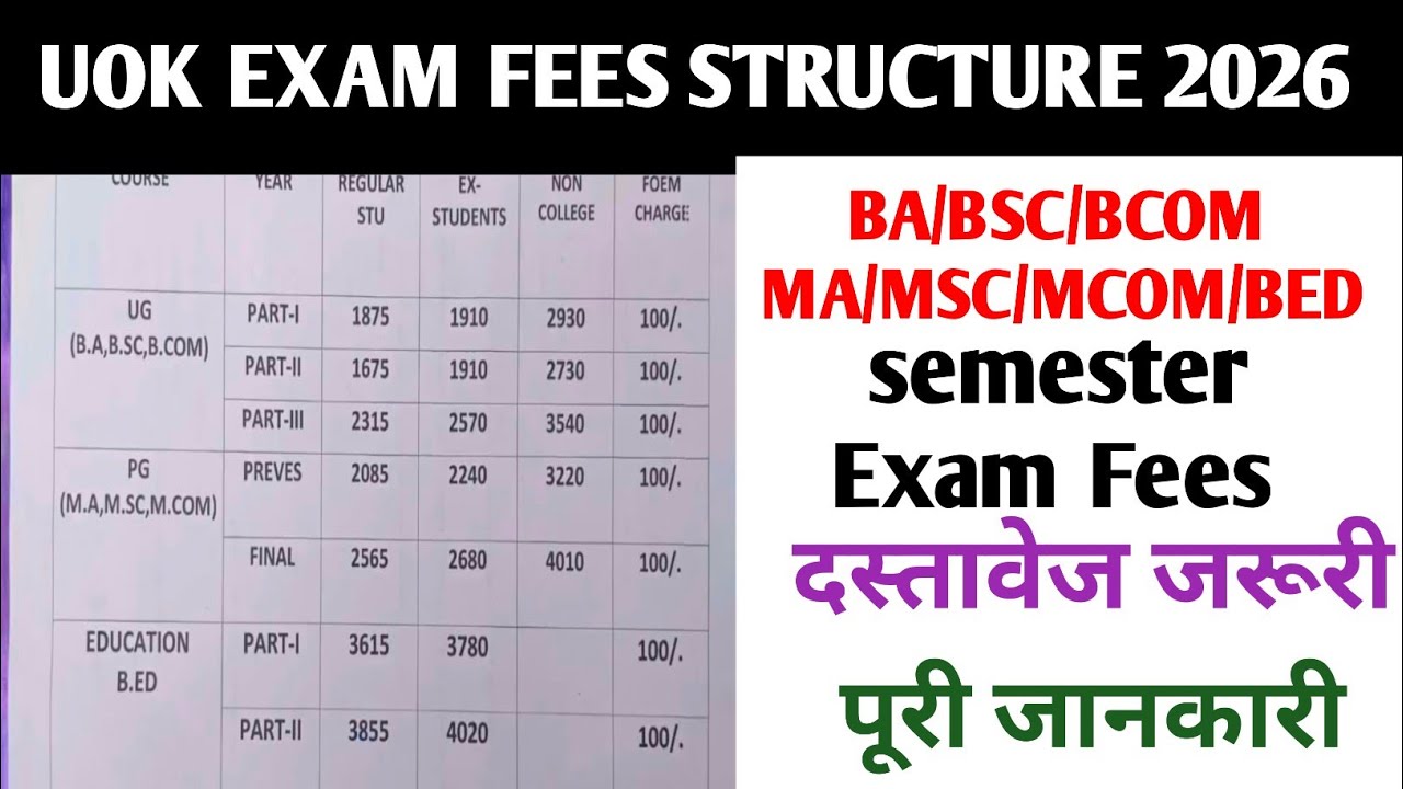 Uok semester exam fees structure 2026। 1st semester exam fees। फीस सारणी 2026