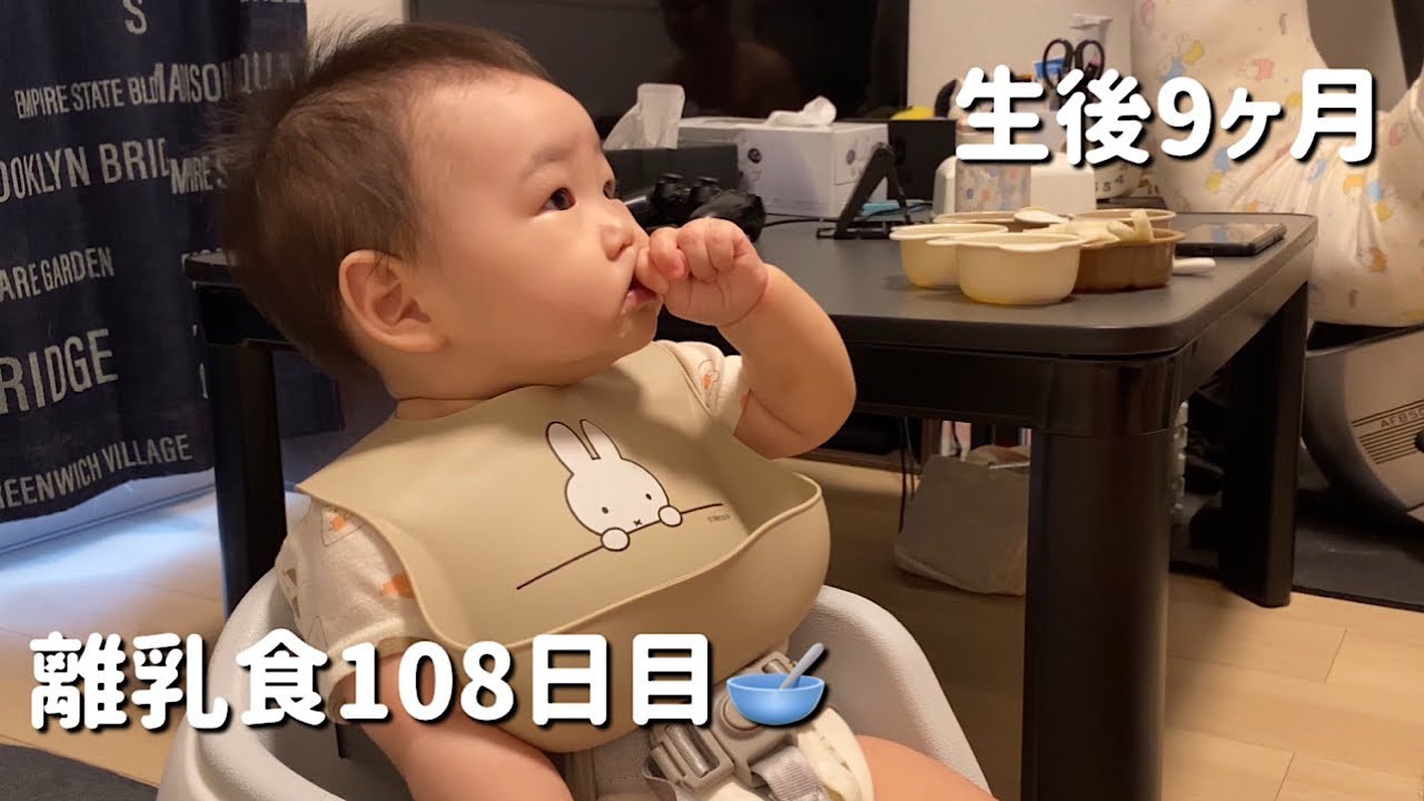 【離乳食のきろく🥣】108日目👼🏻‪‎🤍ほっぺにたくわえておくの🍁/Baby food record day 108
