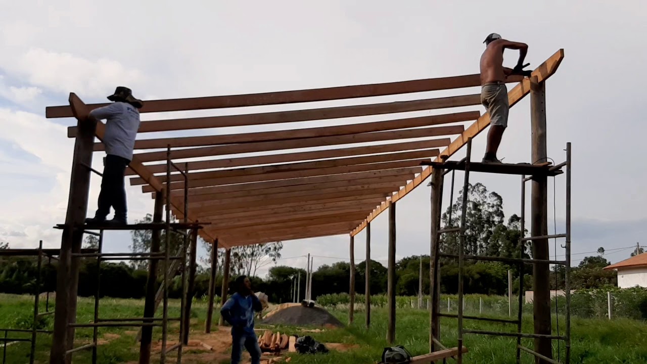 Construção Barracão de eucalipto parte 3 ( todas vigas )