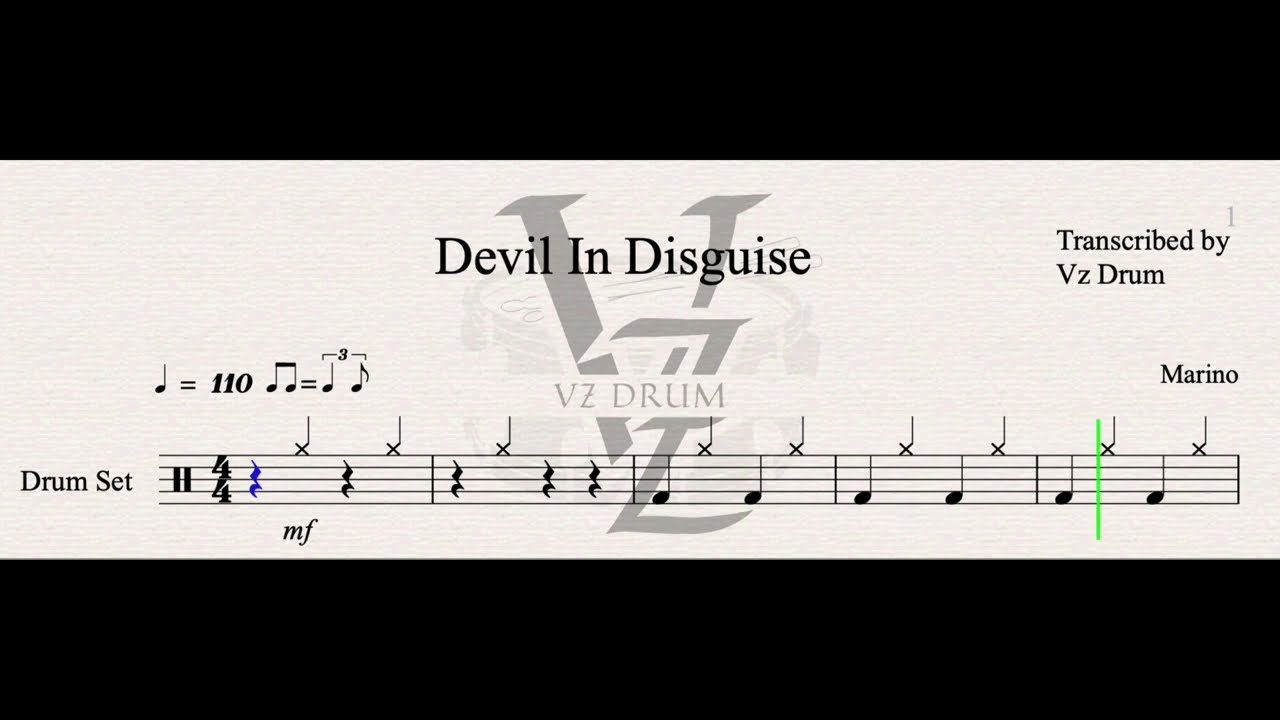 Marino - Devil In Disguise Drum Score [ Drum Sheet Music Play Along ]