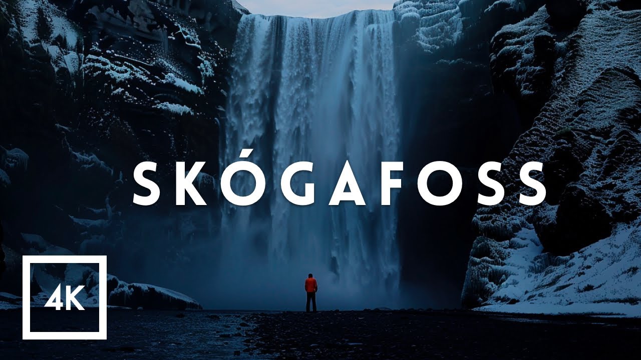 Skógafoss Waterfall and River Sounds for Sleep and Study 4K ASMR