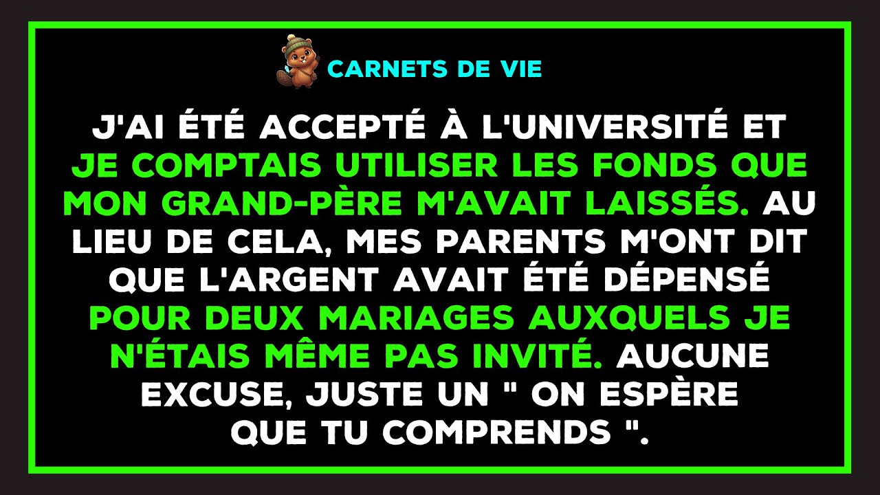 Mes parents ont annoncé avoir utilisé mon fonds d'études pour le mariage de ma sœur.