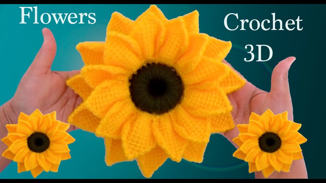 Como hacer girasoles en 3D a Crochet en punto tunecino tejido tallermanualperu