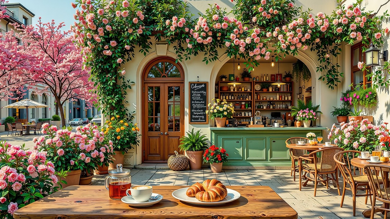 Spring Morning Coffee Jazz 🌸 Cozy Outdoor Caf&eacute; Instrumental for Productivity & Chill