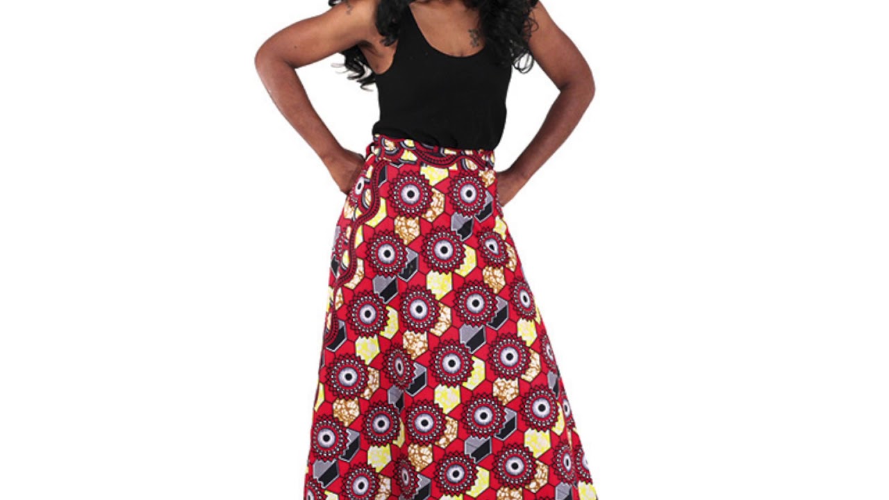 Red African print wrap skirt from Africa Imports