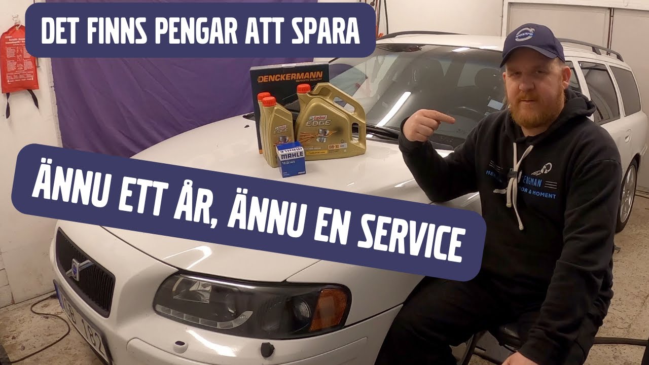Byter motorolja, oljefilter, kupéfilter och nollar service lampan på Volvon V70 2006