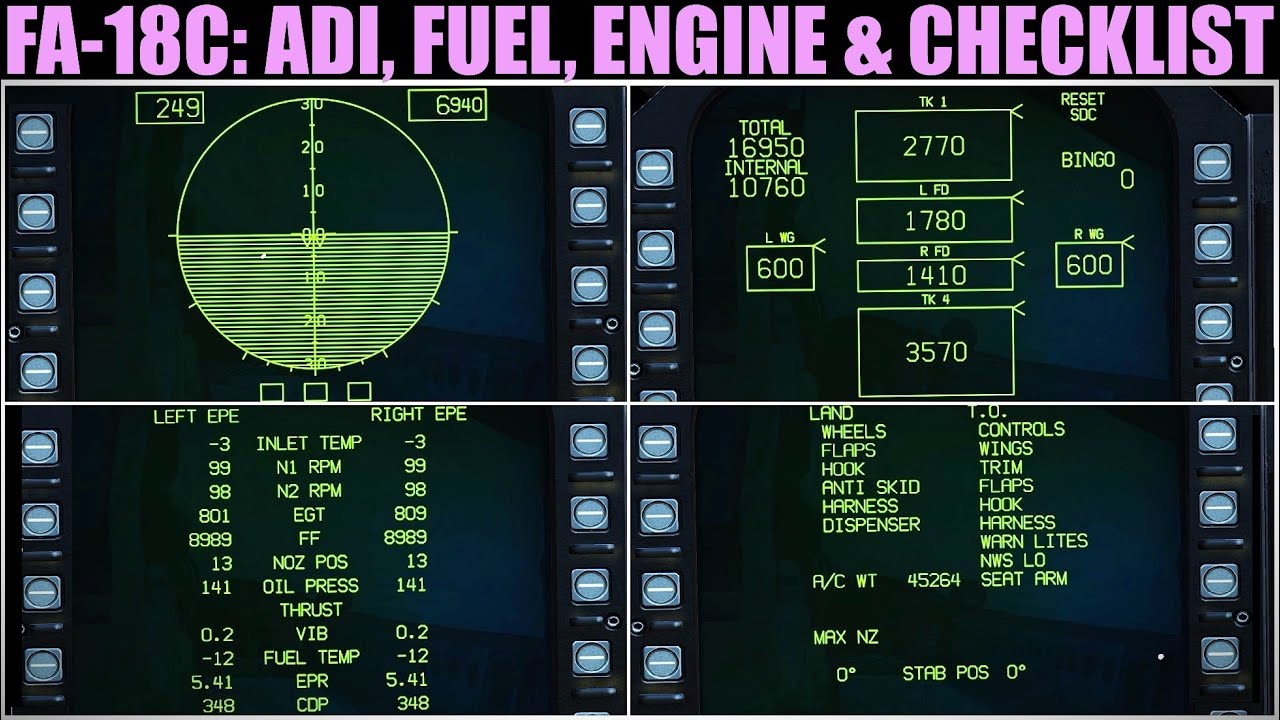 FA-18C Hornet: FUEL, ADI, ENG & CHECKLIST DDI Pages Tutorial | DCS WORLD
