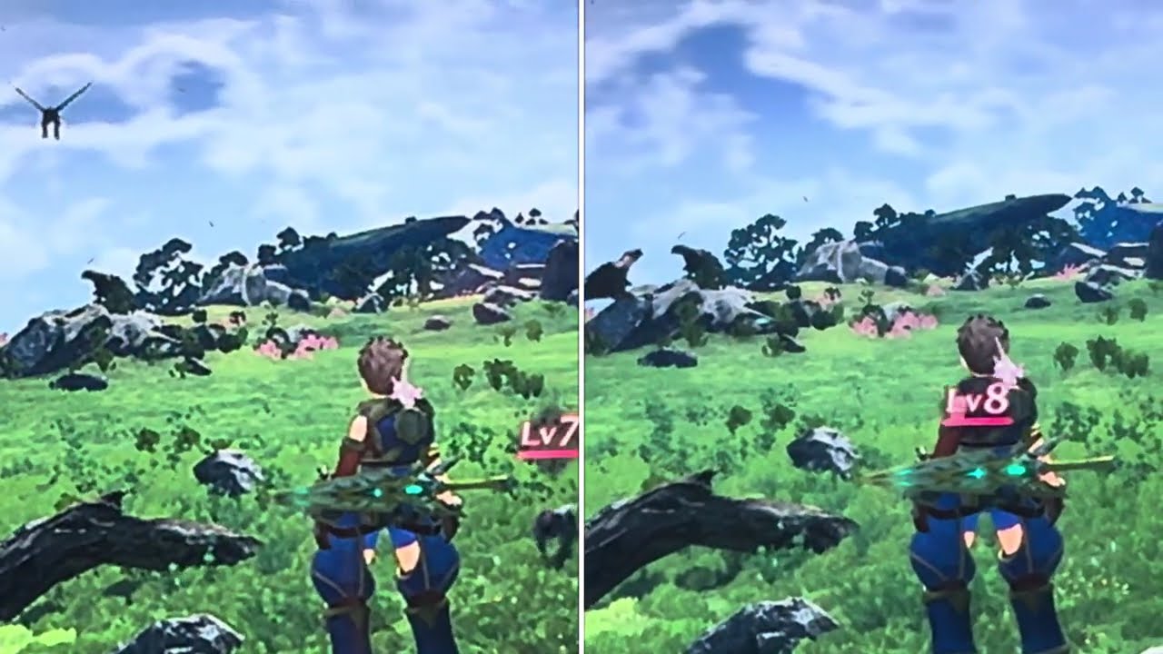 Xenoblade 2 Switch 2 handheld boost comparison (right has it enabled)