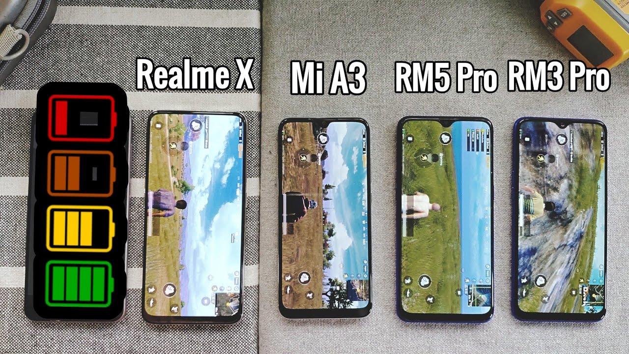 Realme X vs Realme 5 Pro vs Mi A3 vs Realme 3 Pro: Battery Drain Test | PUBG and YouTube???