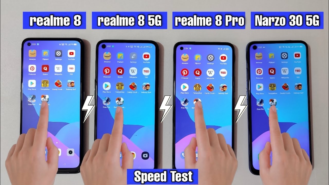 realme 8 vs realme 8 5G vs realme 8 Pro vs realme narzo 30 5G Speed Test
