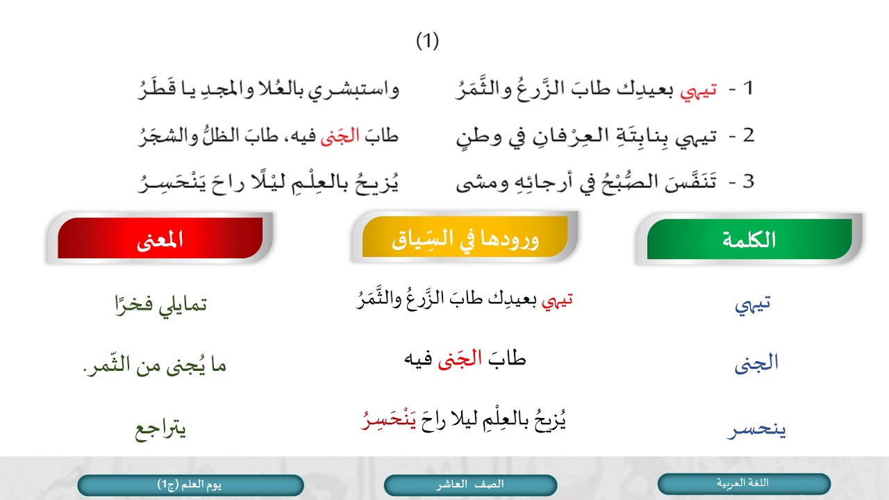 الصف العاشر   اللغة العربية   يوم العلم ج1