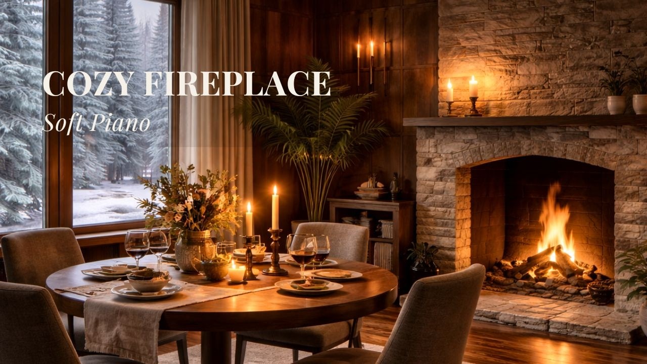 Cozy Fireplace Dinner Evening 🔥 Soft Piano | Warm Winter Ambience for Relax & Unwind